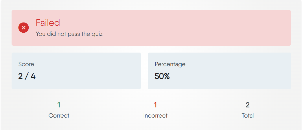 Quiz Result - Failed
